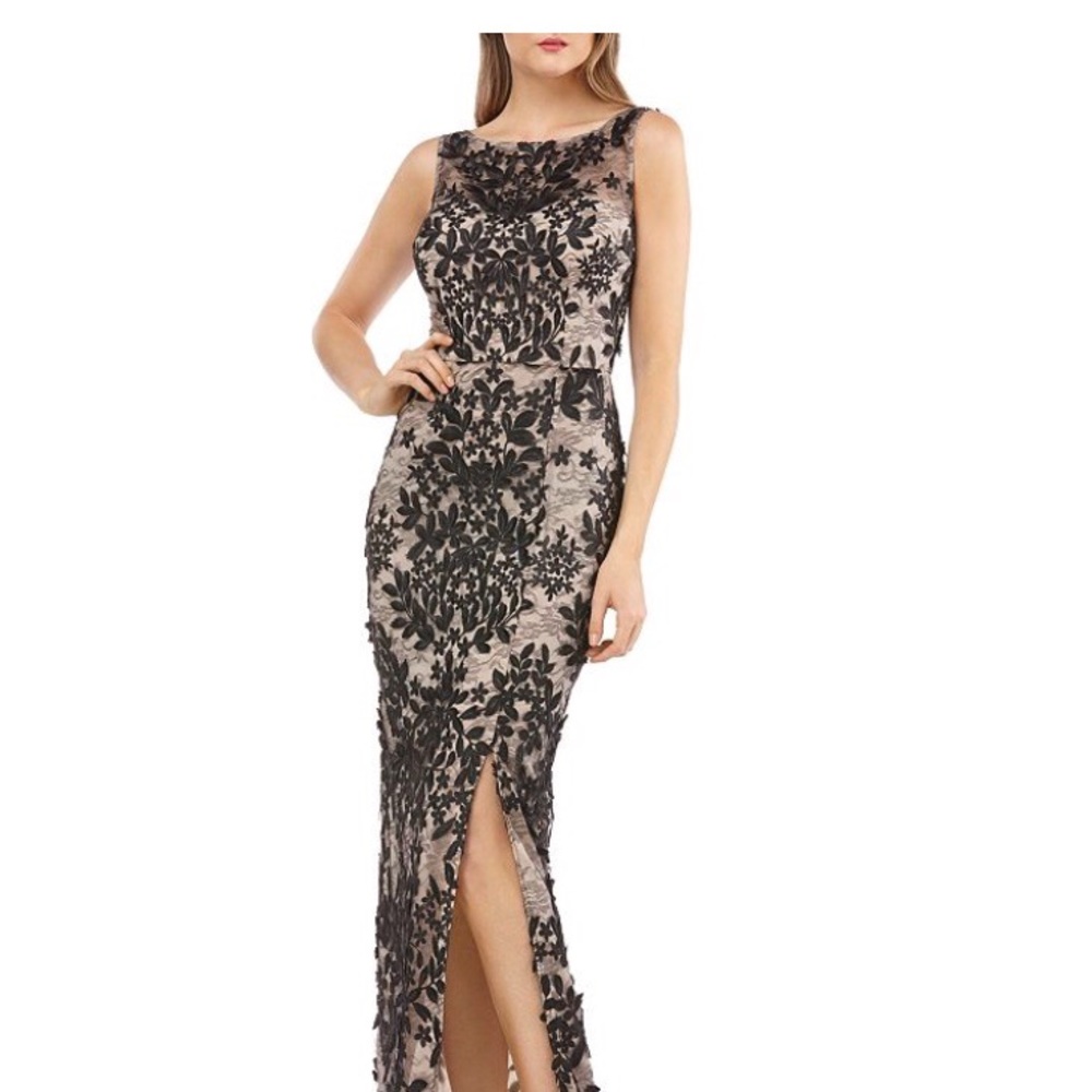 Black floral lace evening gown